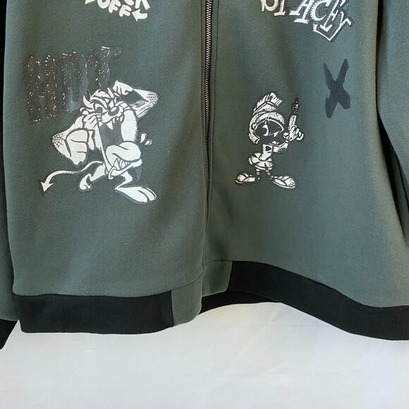 Warner Bros Y2K Looney Tunes Bomber Jacket Men XL Gray Cartoon Graphic Print NWT - Picture 7 of 9